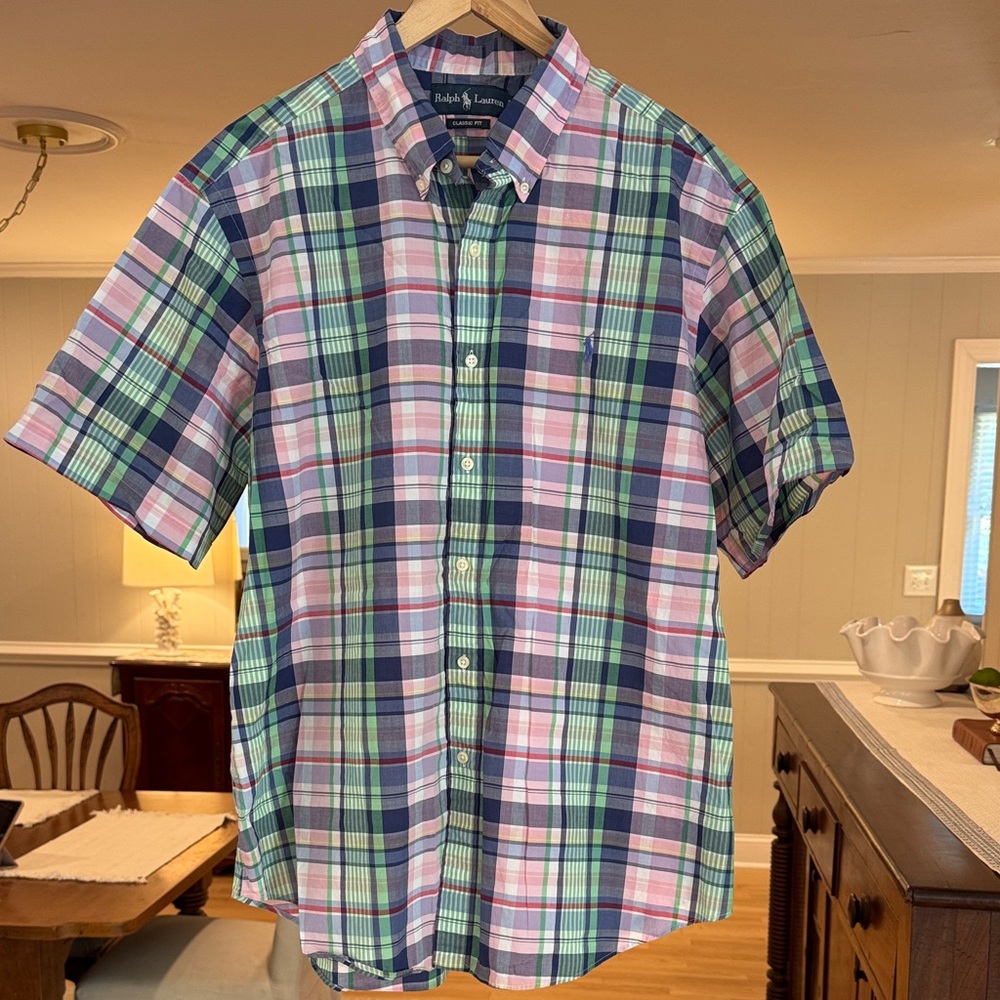 RALPH LAUREN Men’s Plaid Collared Buttondown Blue Green Pink Preppy Classic XL